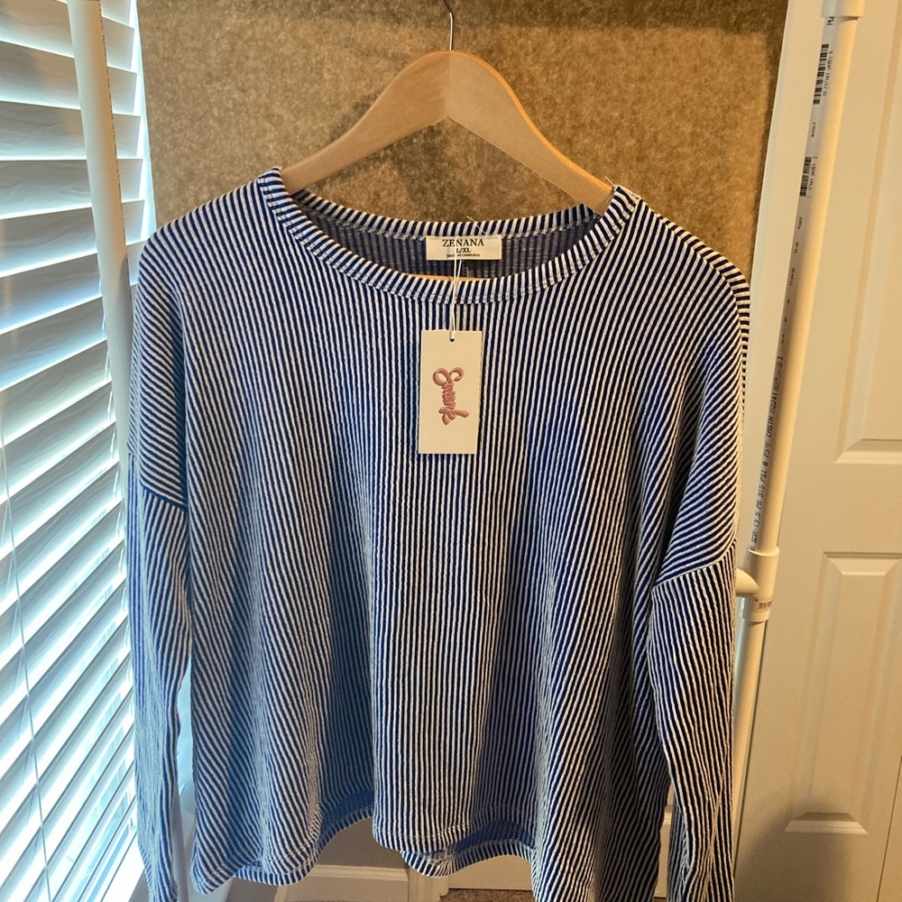 Long Sleeve Blue and White Stripe Top